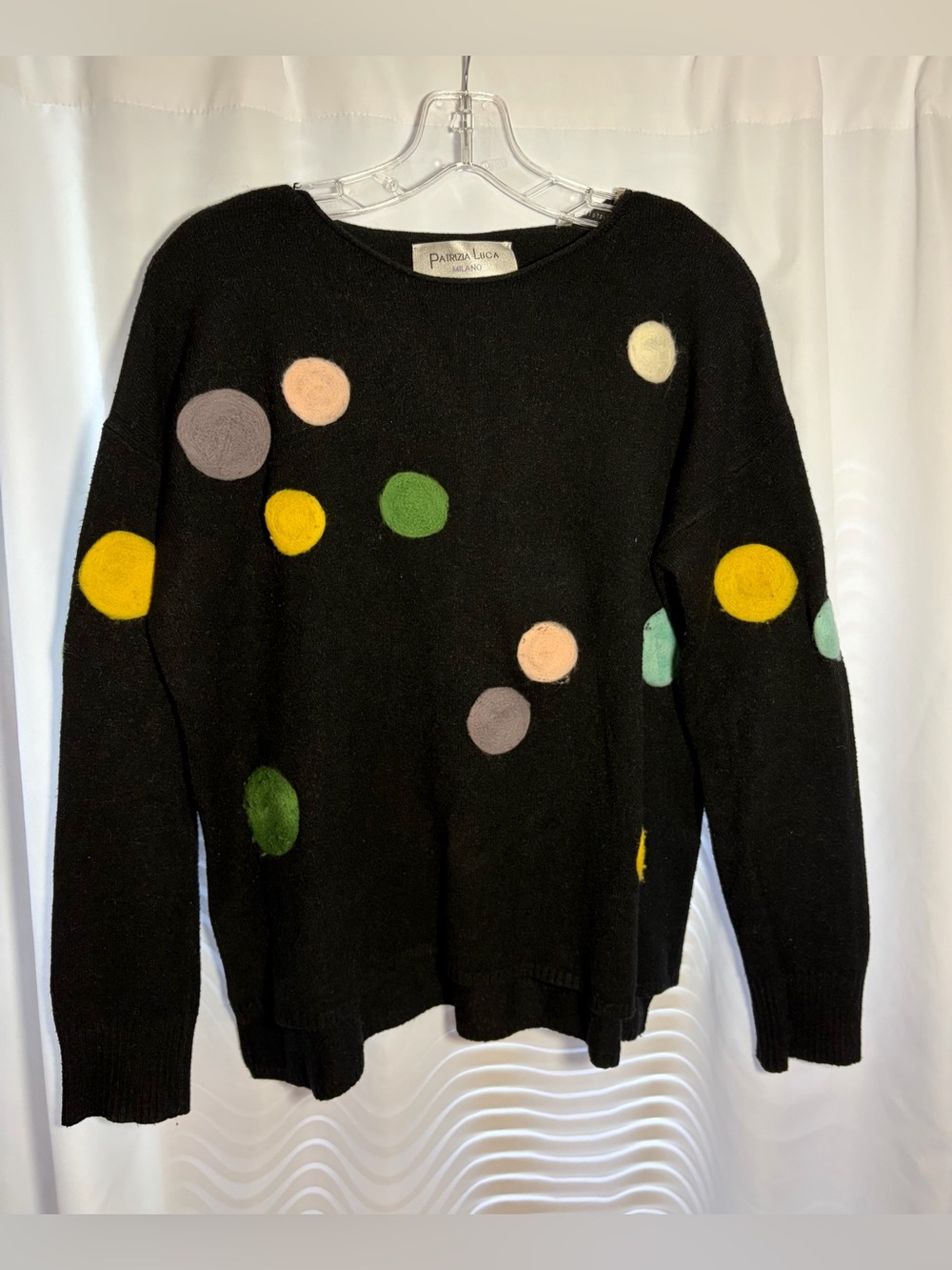 PATRIZIA LUCA Black Sweater with Green & Yellow Circles   size M